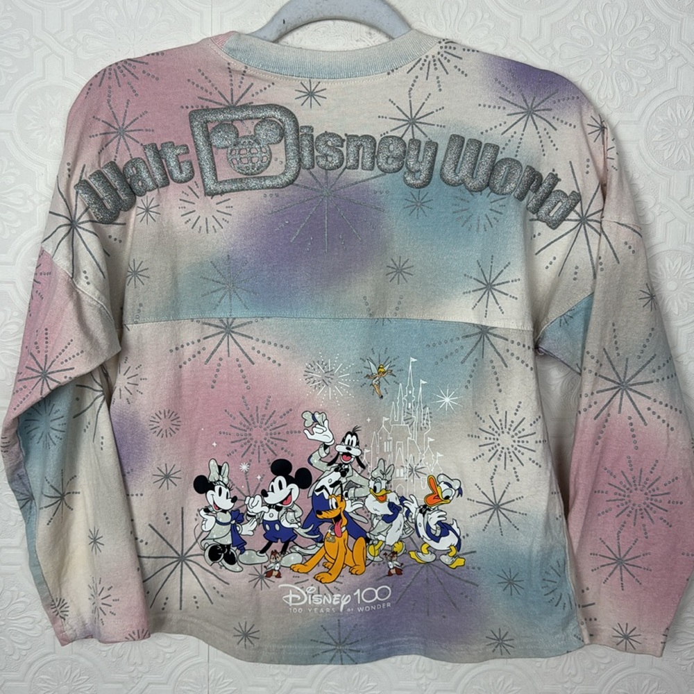 Disney Parks 100 Anniversary Spirit Jersey Glitter Logo Sweatshirt Long Sleeve - Picture 9 of 9